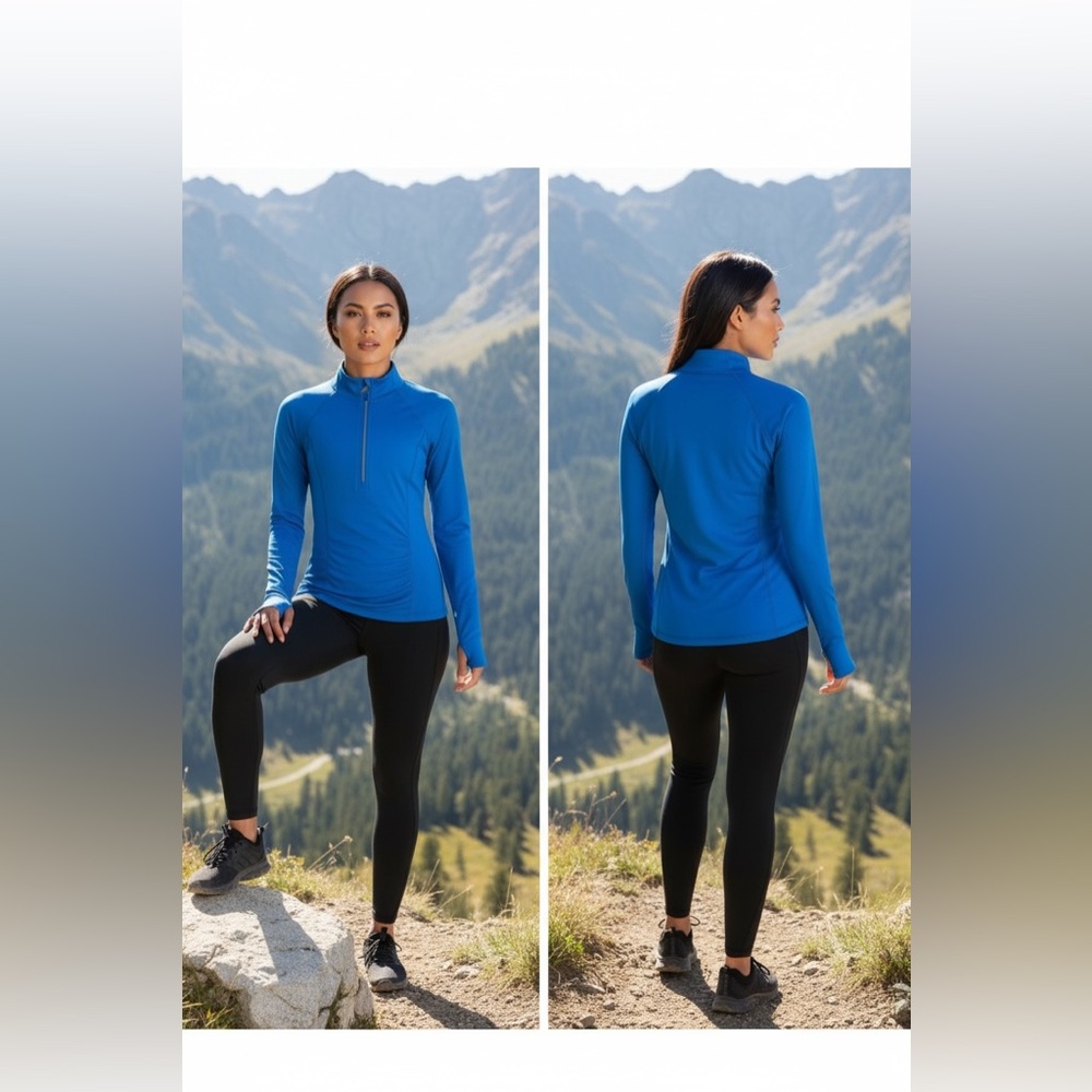 Athleta Blue Half Zip Sweater Large Long Sleeve Athletic Pullover slimming